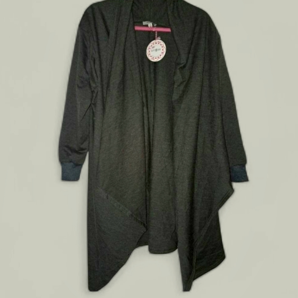 NWT Umgee Waterfall Open Front Cardigan, Medium, Black/Gray